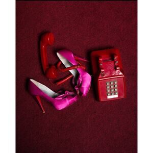 35 Christian Louboutin Pink Satin Bow Peep-Toe Platform Pumps